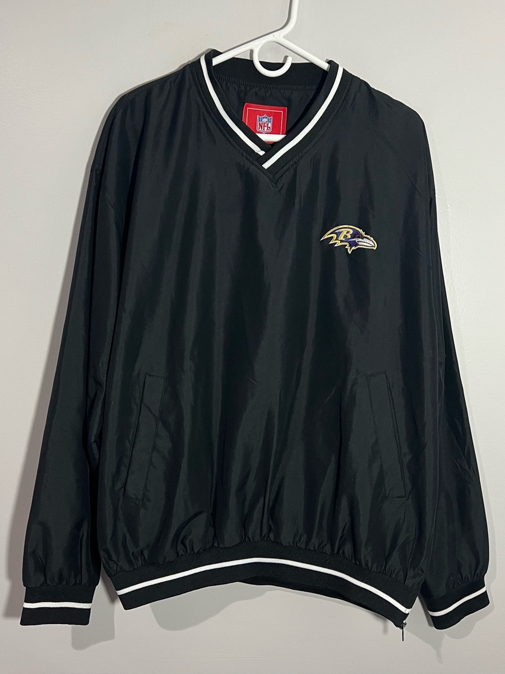 NFL Baltimore Ravens Football Black Pullover Windbreaker Jacket Mens Large
